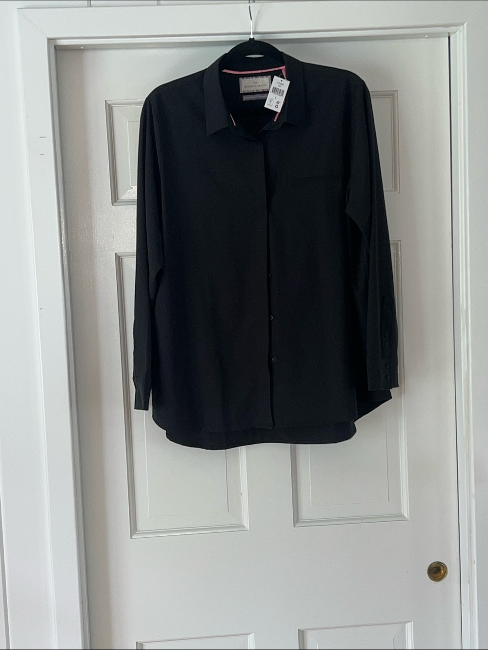Women's Delightfully Technical Travel Button Down Long Sleeve Black Shirt, Sz L